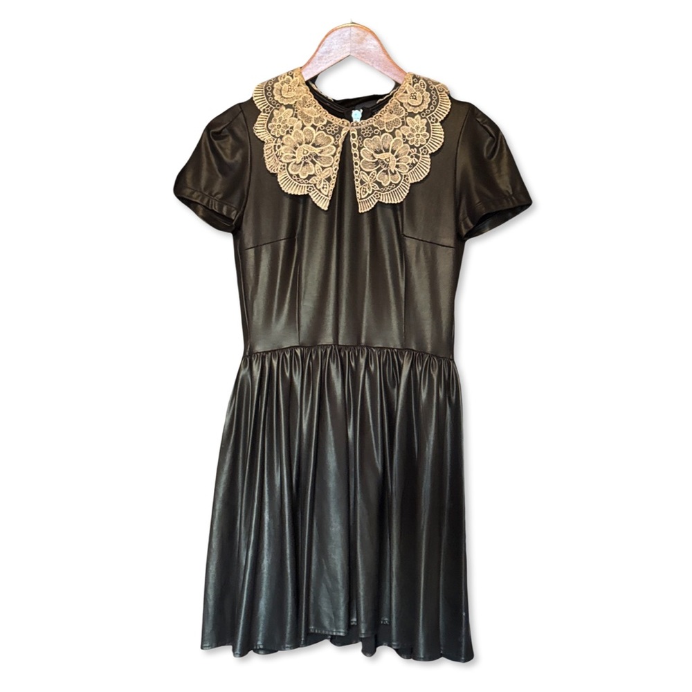 Deandri Faux-Leather and Lace Babydoll Dress